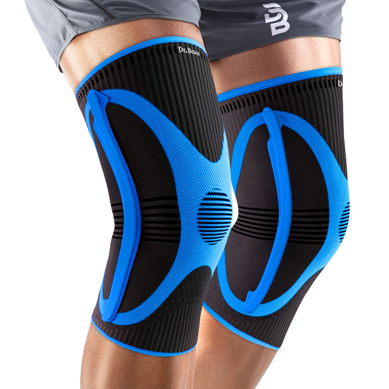 Dr. Brace 2 Pack Knee Compression Sleeve with Side Stabilizers - Neptune