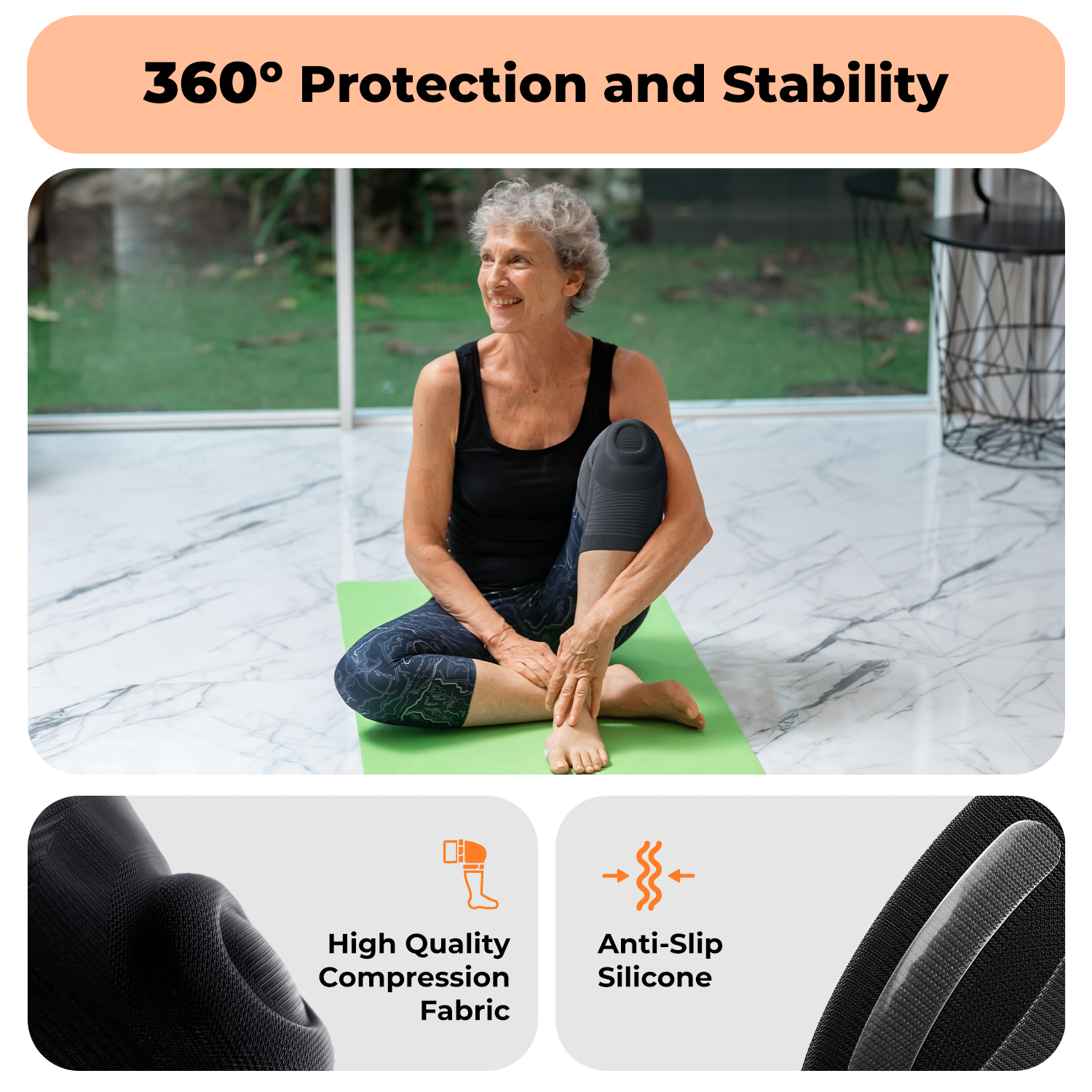 Dr. Brace Knee Sleeve With patella gel pad - All Black color