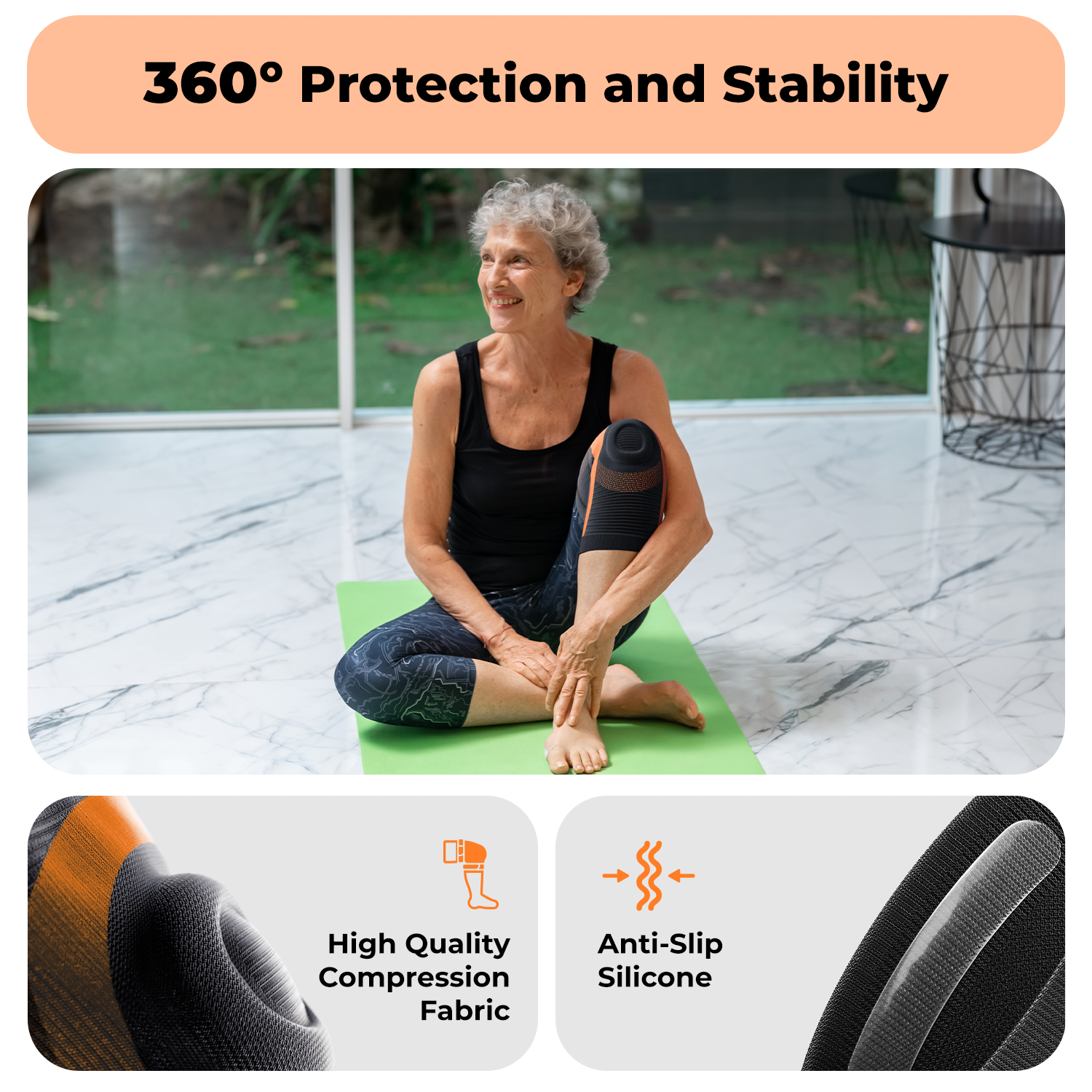 Dr. Brace Knee Sleeve With patella gel pad - Black / Orange color