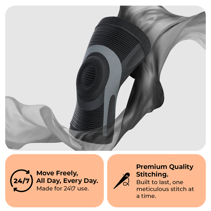 Dr. Brace Lightweight Knee Brace with Patella Gel Pad - Black / Grey color