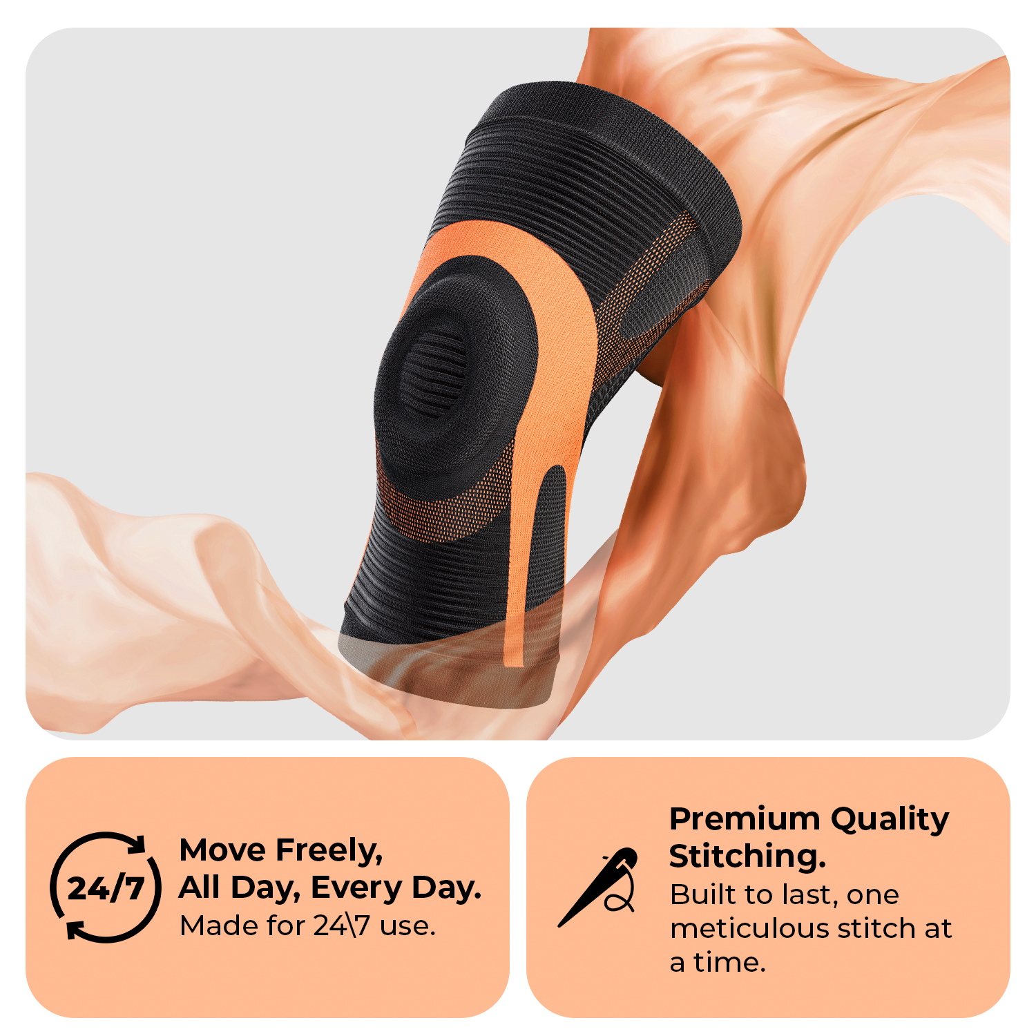 Dr. Brace Knee Sleeve With patella gel pad - Black / Orange color