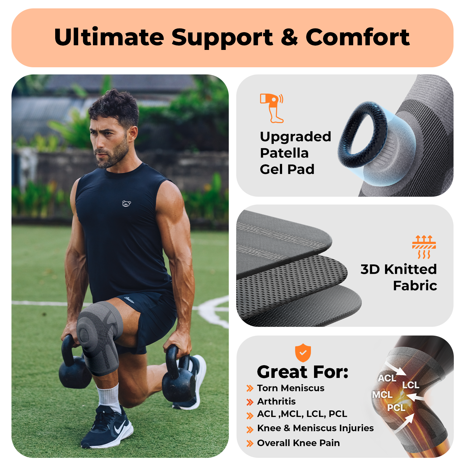 Dr. Brace Knee Sleeve With patella gel pad - All Grey color