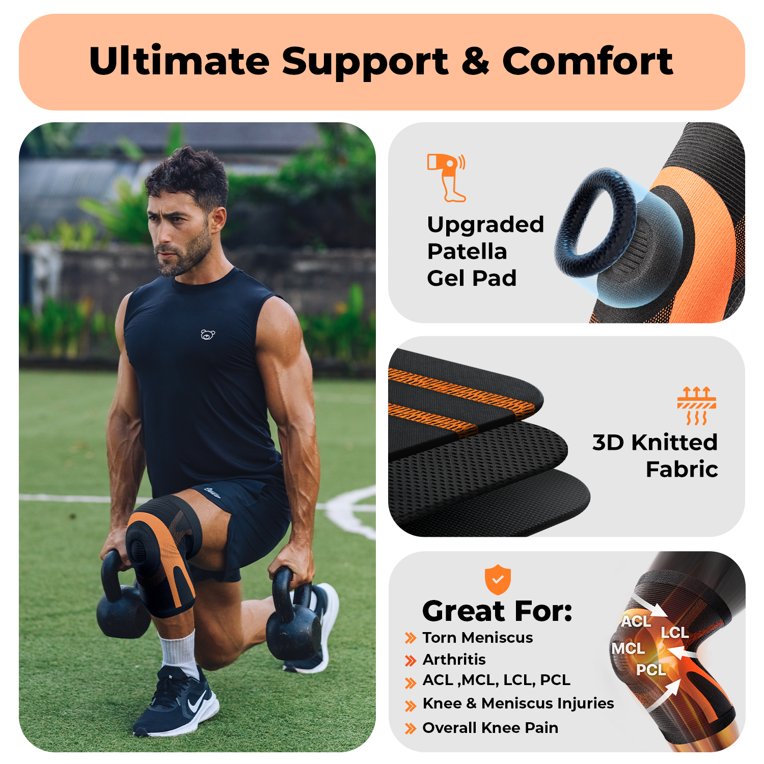Dr. Brace Knee Sleeve With patella gel pad - Black / Orange color