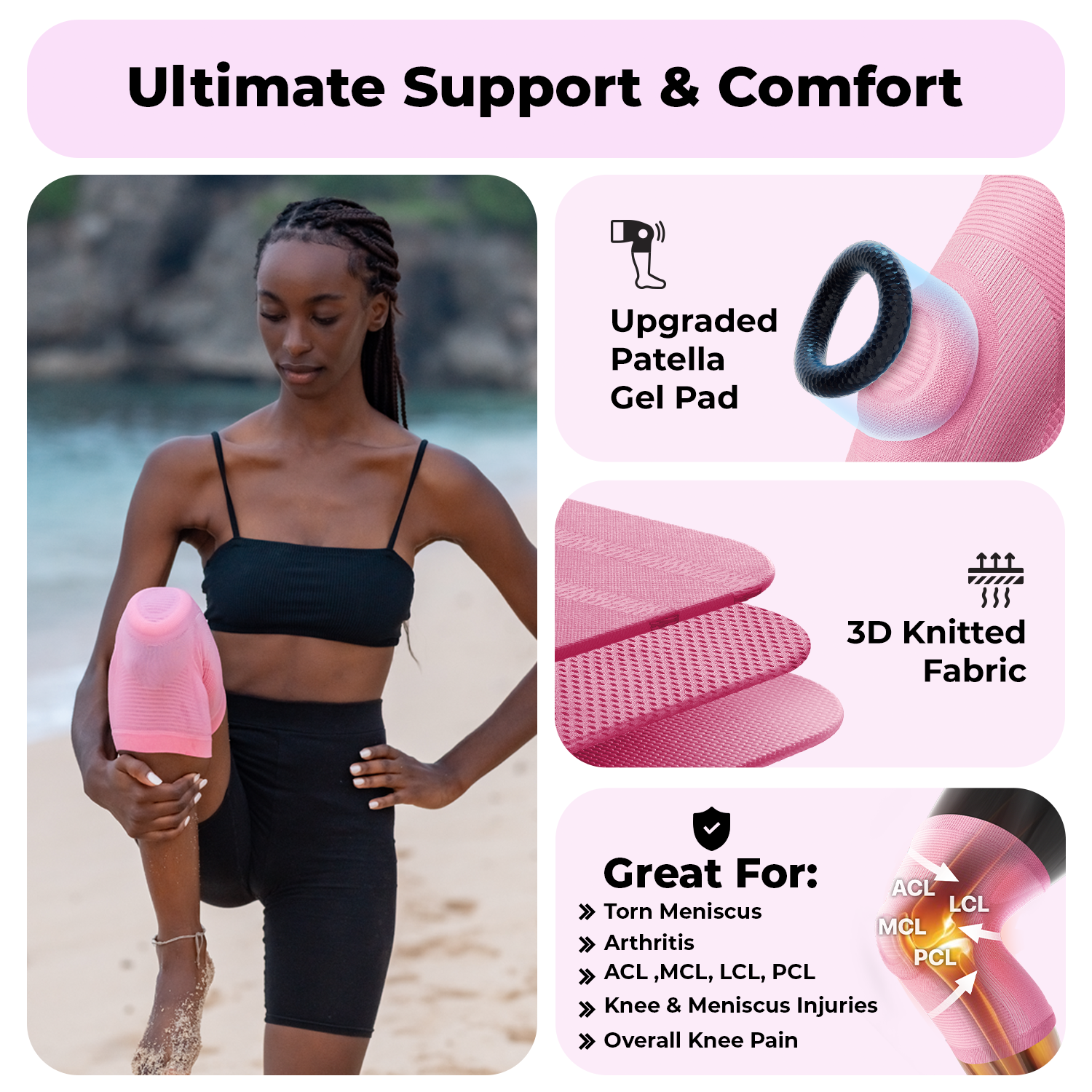 Dr. Brace Knee Sleeve With patella gel pad - All Pink color