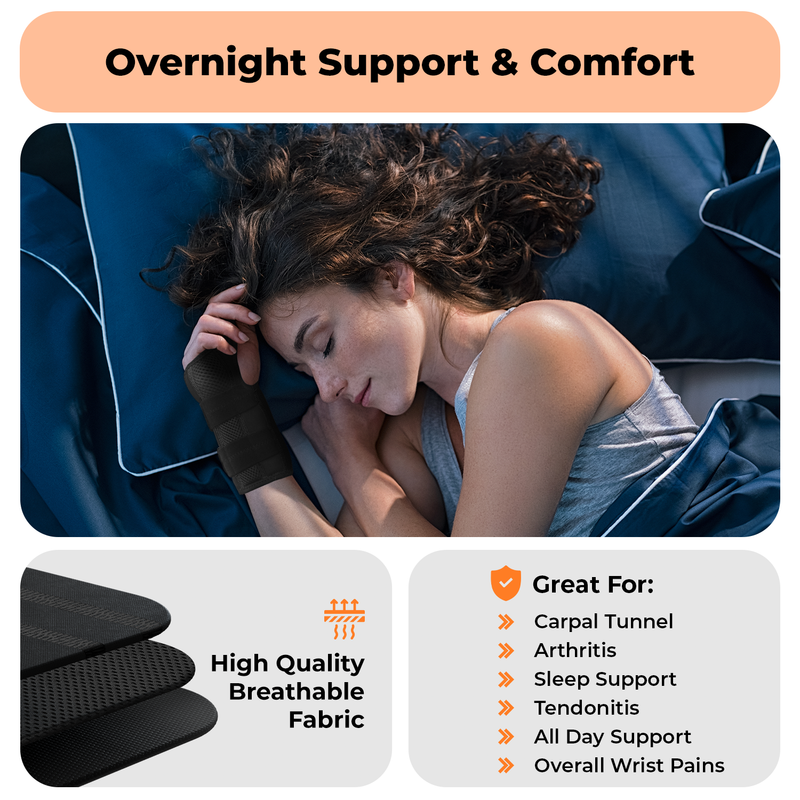 Dr. Brace Adjustable Wrist Brace with Top and Bottom Splints & Therapeutic Cushion Pillow - All Black color