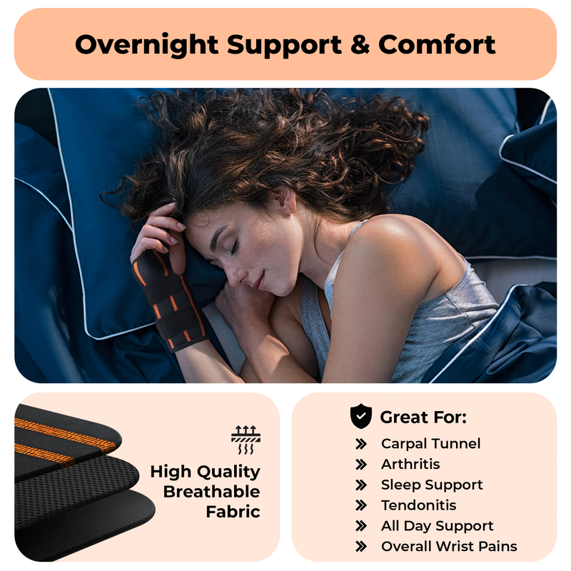 Dr. Brace Adjustable Wrist Brace with Top and Bottom Splints & Therapeutic Cushion Pillow - Black / Orange color