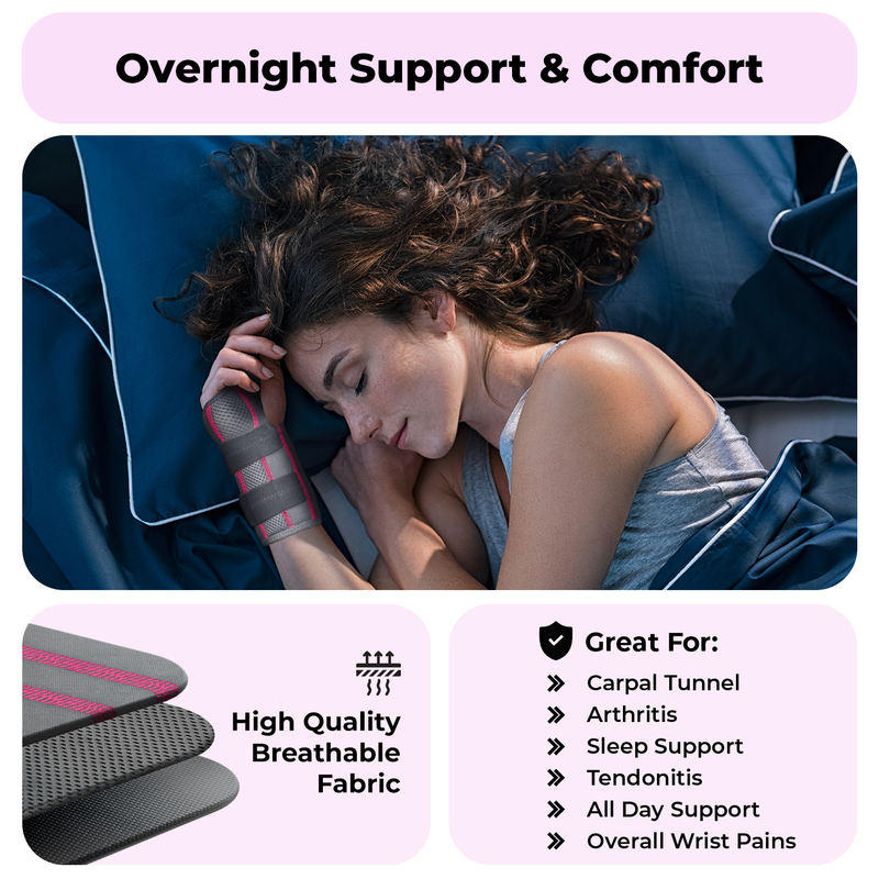 Dr. Brace Adjustable Wrist Brace with Top and Bottom Splints & Therapeutic Cushion Pillow - Gray/ Pink color