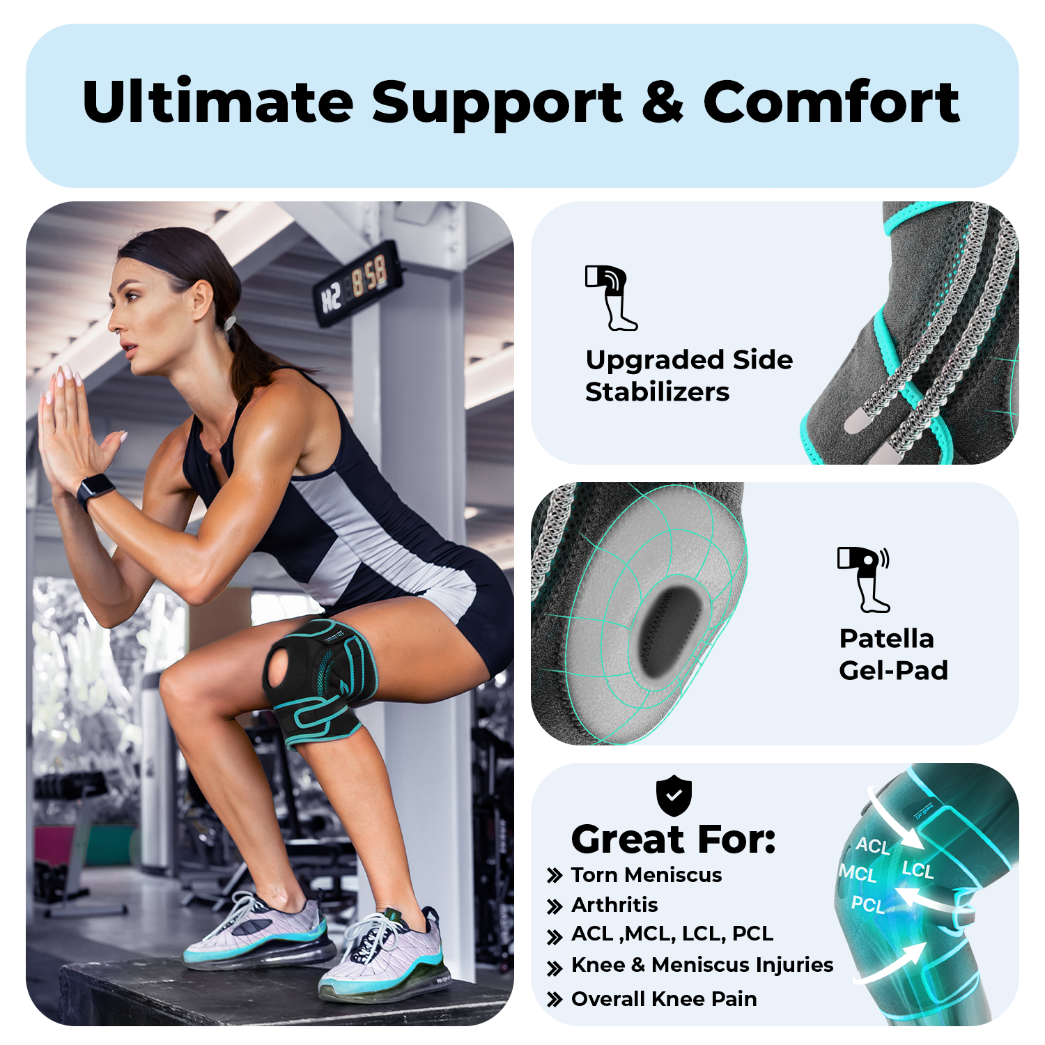 Dr. Brace Elite Knee Brace with Side Stabilizers & Patella Gel Pad - Earth color