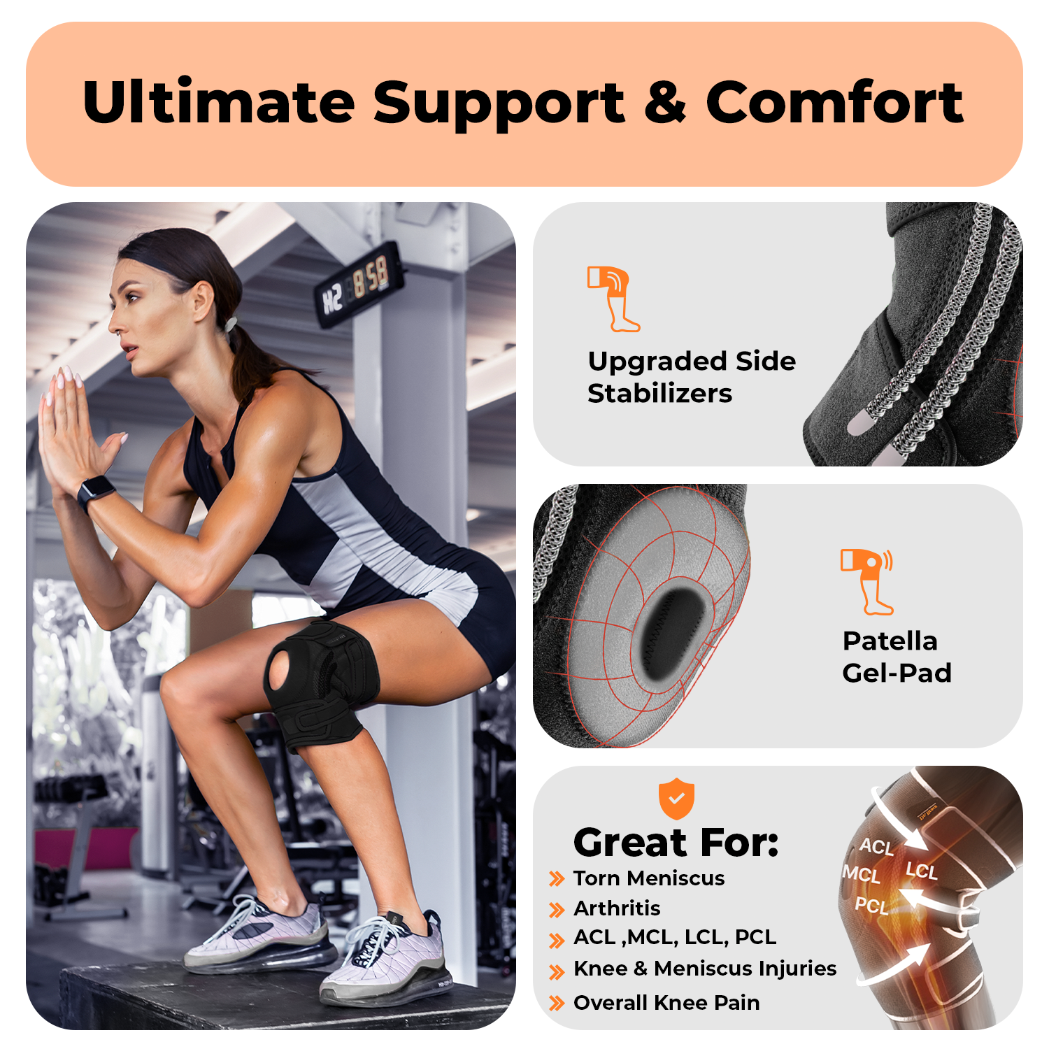 Dr. Brace Elite Knee Brace with Side Stabilizers & Patella Gel Pad - Pluto color