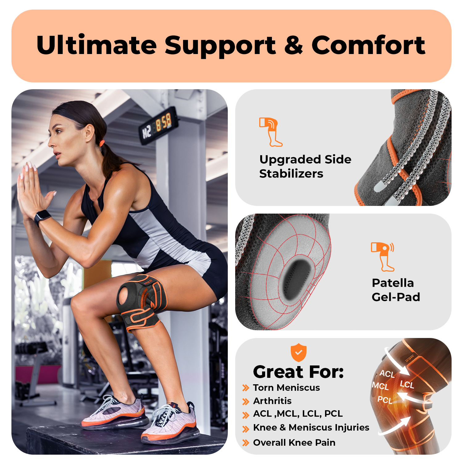 Dr. Brace Elite Knee Brace with Side Stabilizers & Patella Gel Pad - Mars color