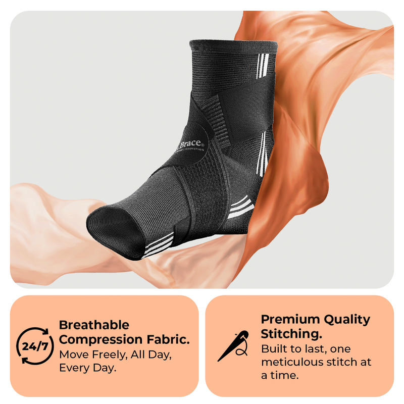 Dr. Brace Ankle Brace with double side gel pads and adjustable strap - Black / White color