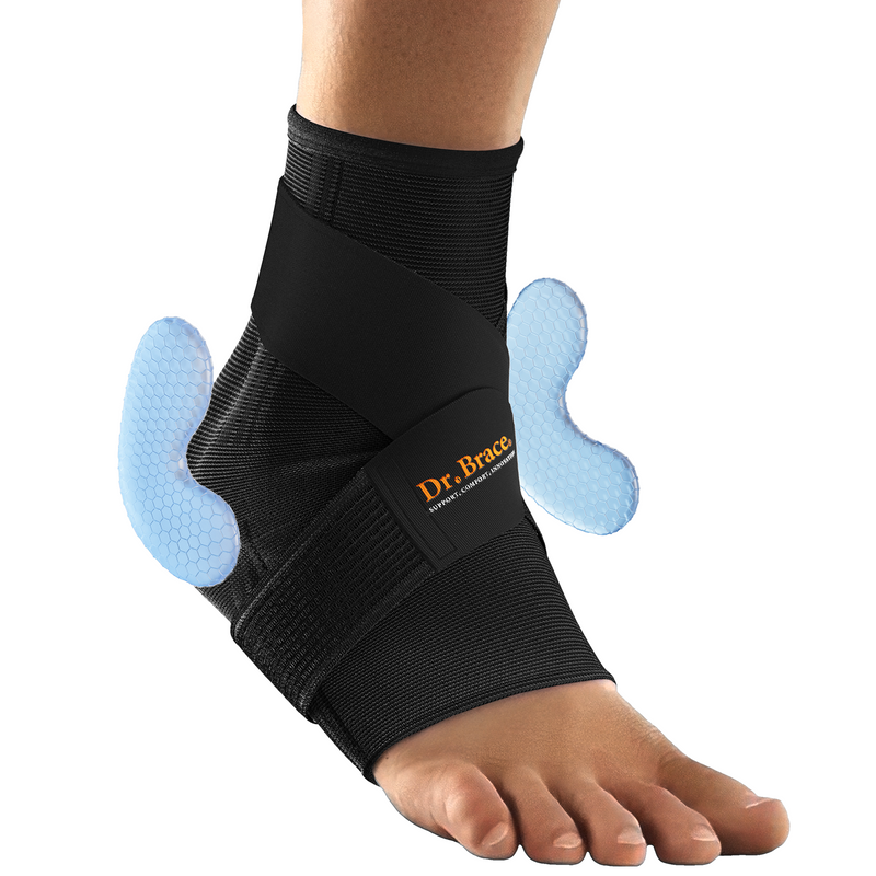 Dr. Brace Ankle Brace with double side gel pads and adjustable strap - All Black color