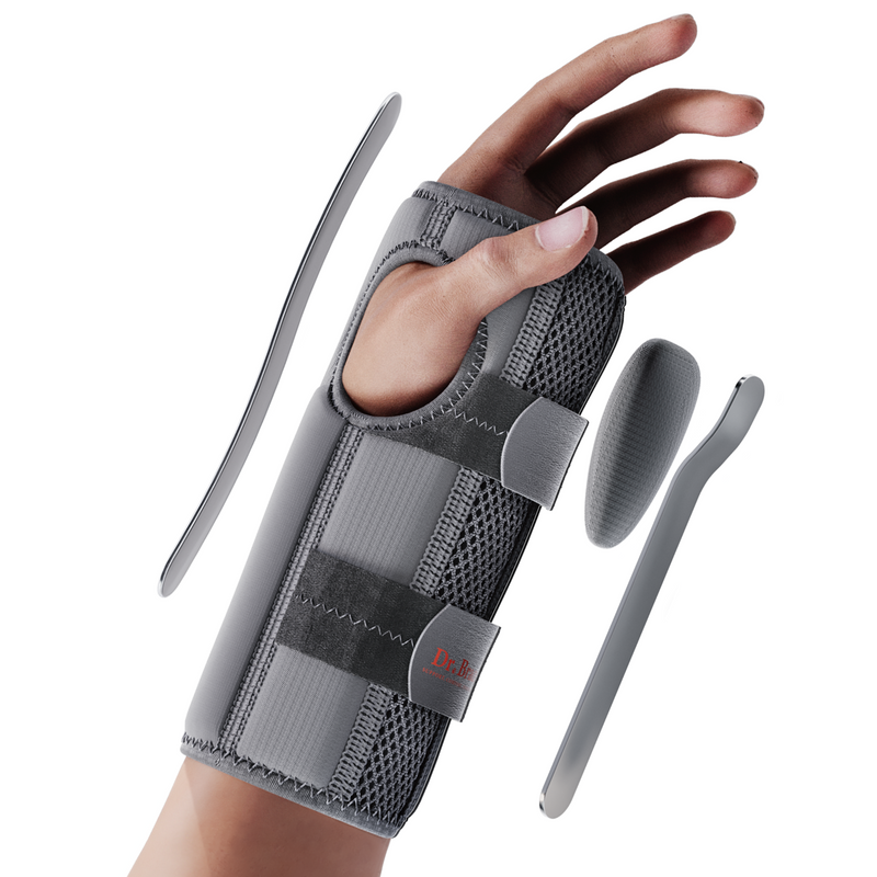 Dr. Brace Adjustable Wrist Brace with Top and Bottom Splints & Therapeutic Cushion Pillow - All Gray color