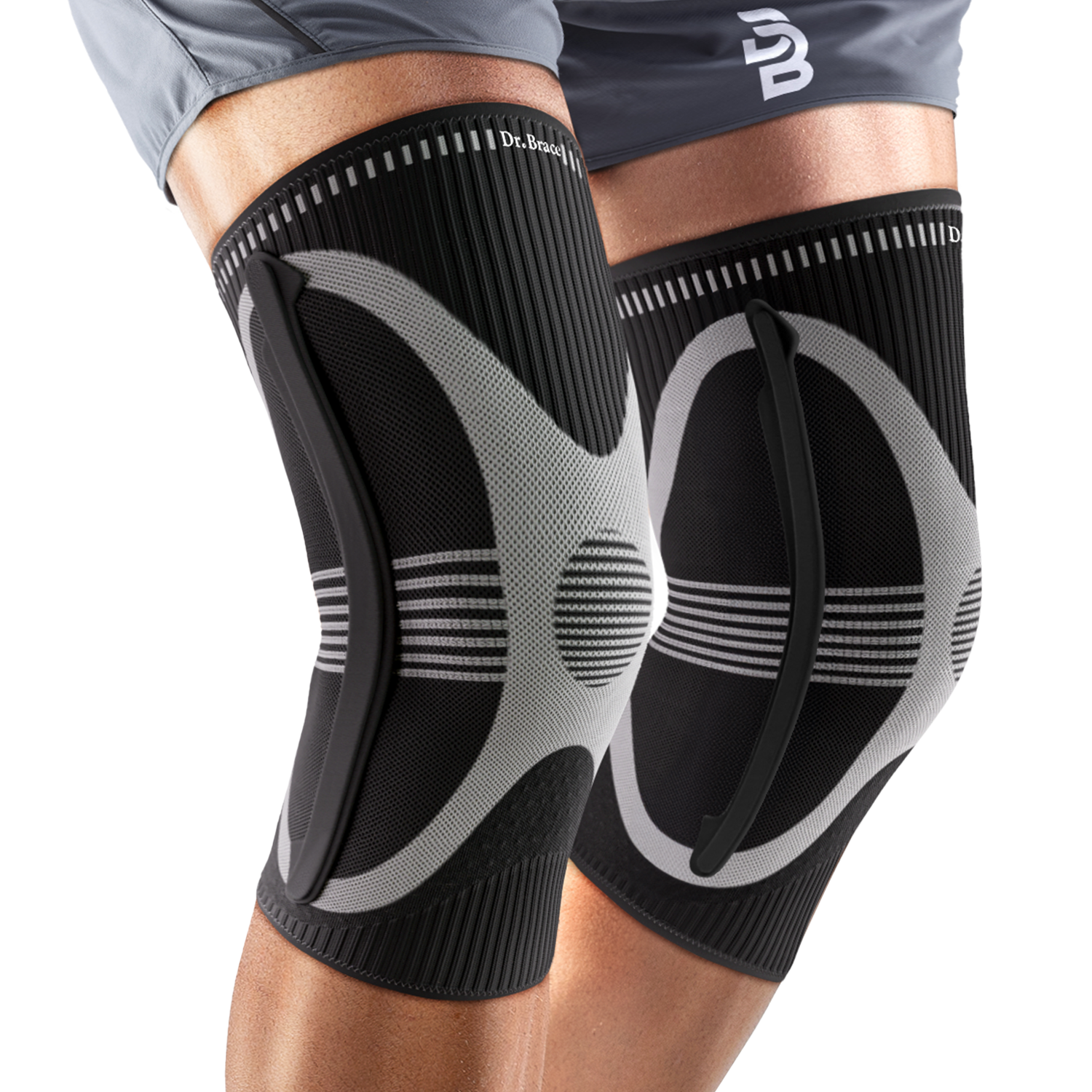 Dr. Brace 2 Pack Knee Compression Sleeve with Side Stabilizers - Mercury