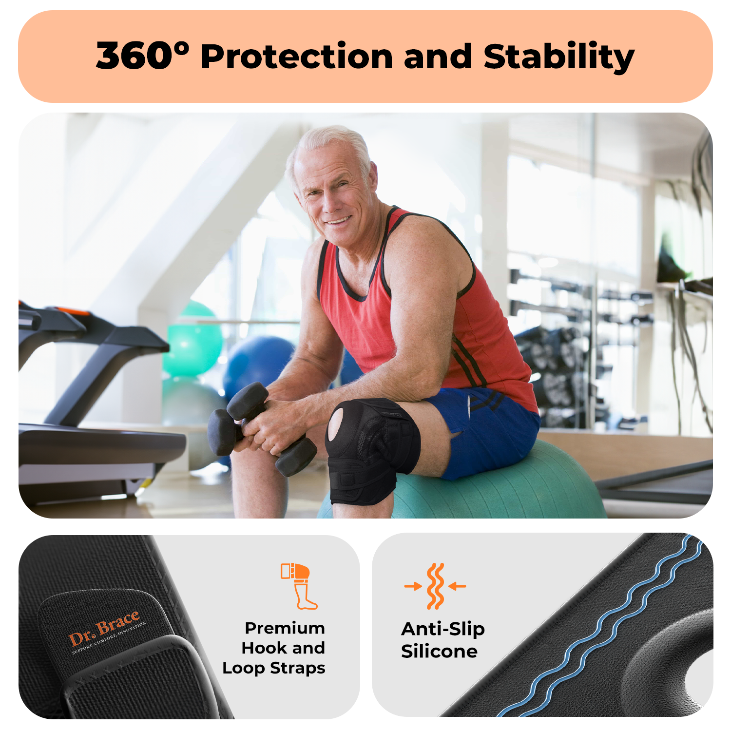 Dr. Brace Elite Knee Brace with Side Stabilizers & Patella Gel Pad - Pluto color