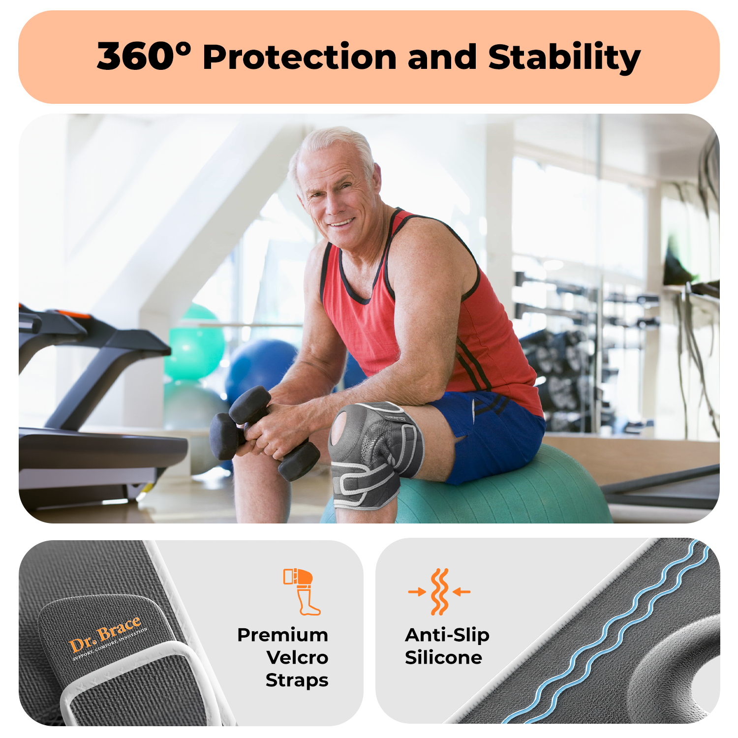 Dr. Brace Elite Knee Brace with Side Stabilizers & Patella Gel Pad - Moon color