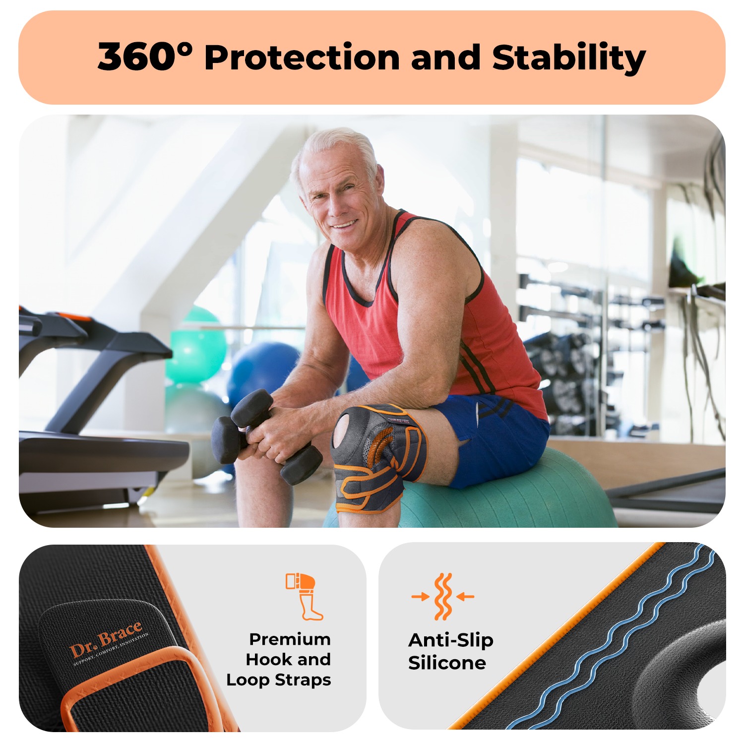 Dr. Brace Elite Knee Brace with Side Stabilizers & Patella Gel Pad - Mars color