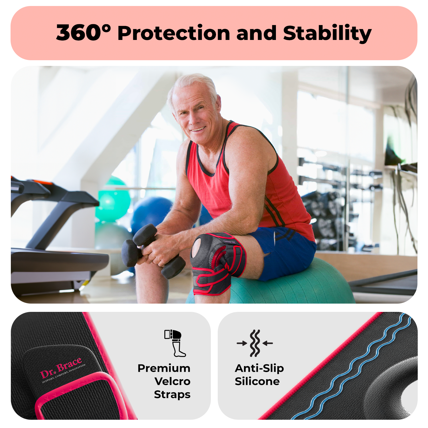 Dr. Brace Elite Knee Brace with Side Stabilizers & Patella Gel Pad - Sunrise color