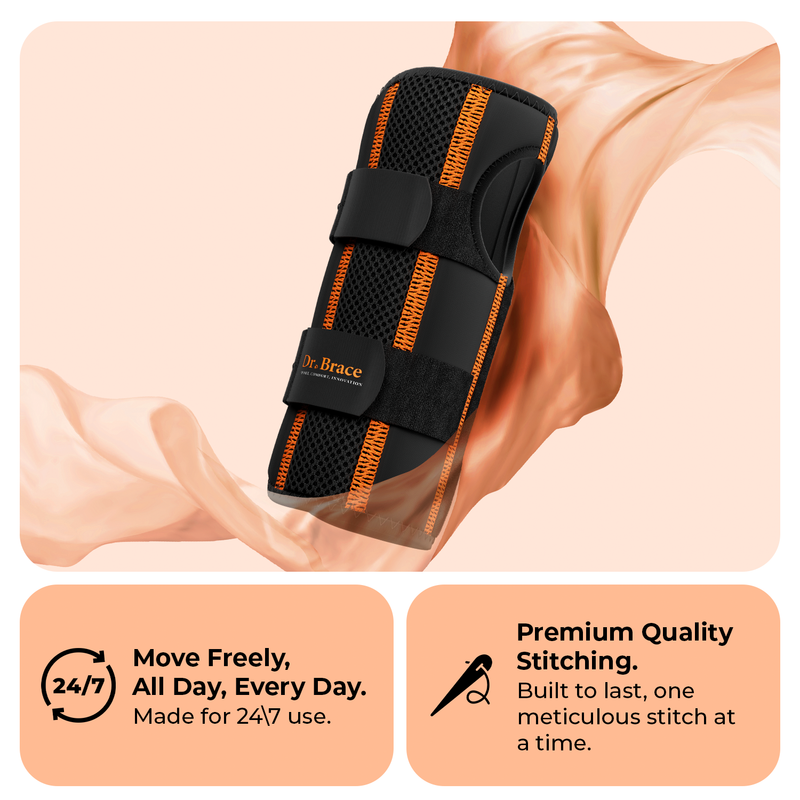 Dr. Brace Adjustable Wrist Brace with Top and Bottom Splints & Therapeutic Cushion Pillow - Black / Orange color