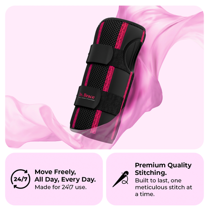 Dr. Brace Adjustable Wrist Brace with Top and Bottom Splints & Therapeutic Cushion Pillow - Black / Pink color