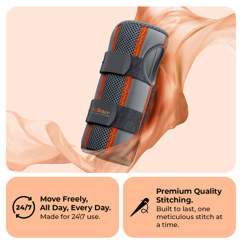 Dr. Brace Adjustable Wrist Brace with Top and Bottom Splints & Therapeutic Cushion Pillow - Gray / Orange color