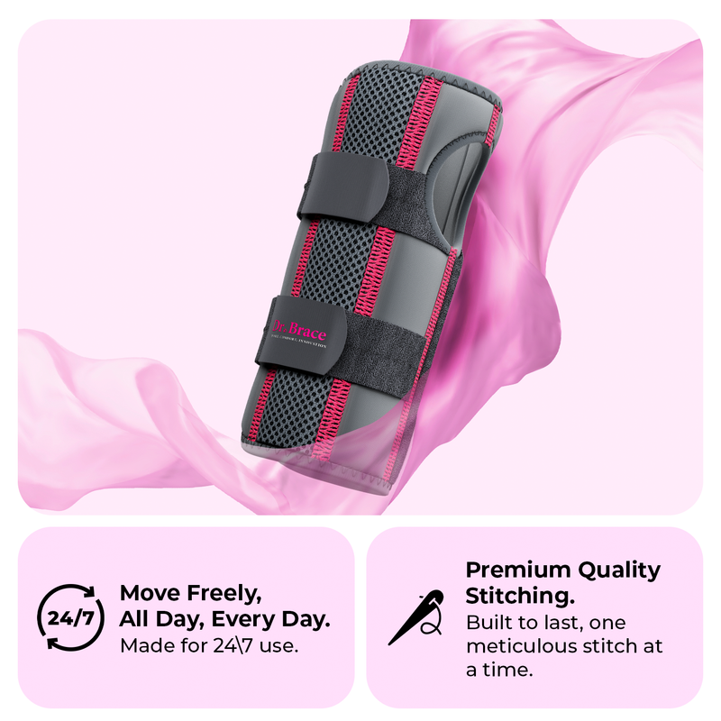 Dr. Brace Adjustable Wrist Brace with Top and Bottom Splints & Therapeutic Cushion Pillow - Gray/ Pink color