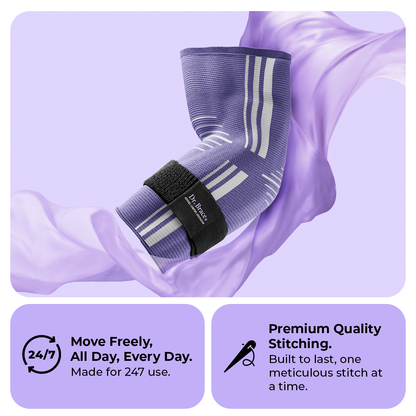Dr. Brace Elbow Brace with side gel pad for inner or outer elbow support and adjustable strap - Purple / White color