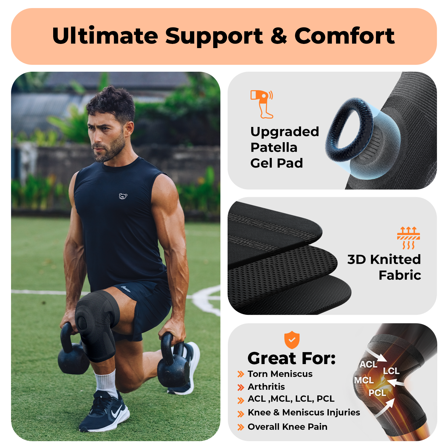 Dr. Brace Knee Sleeve With patella gel pad - All Black color