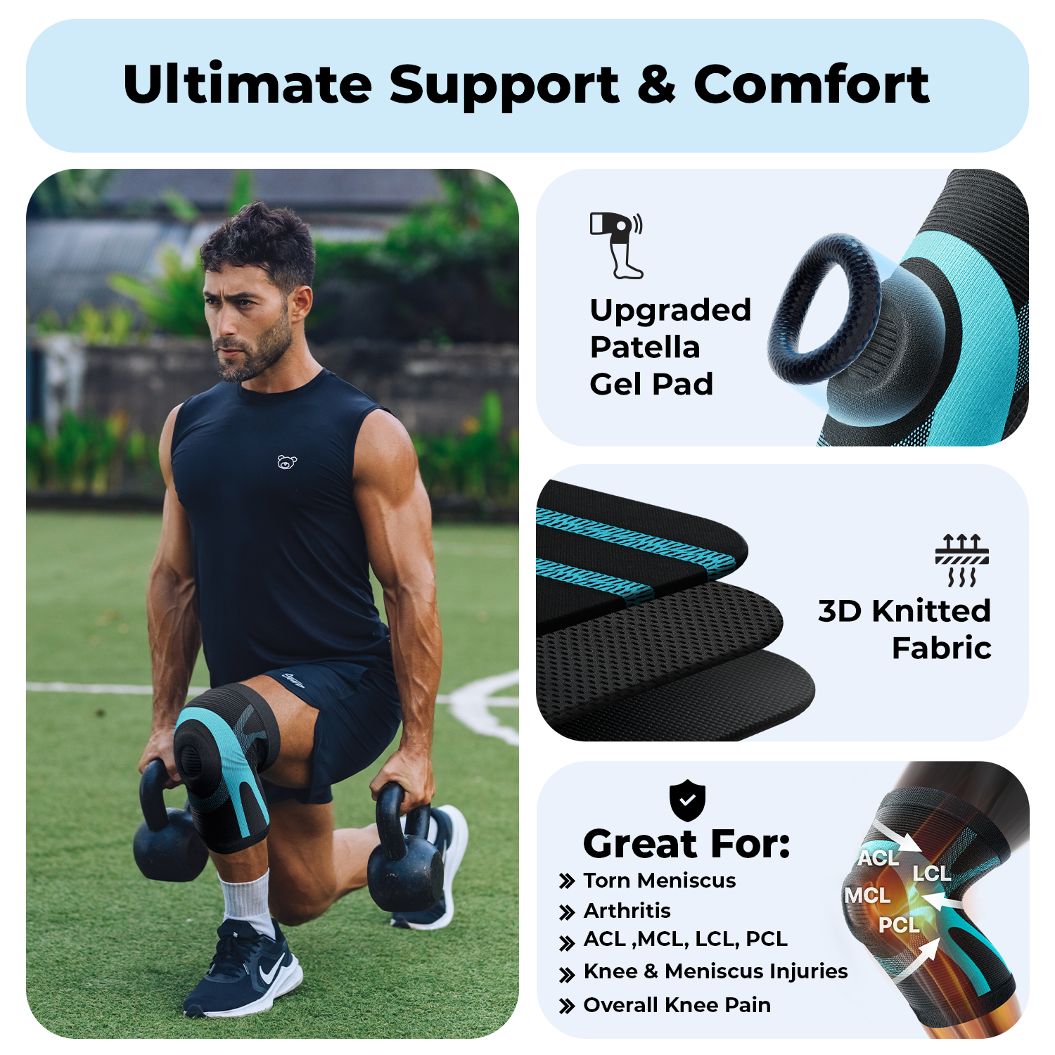 Dr. Brace Knee Sleeve With patella gel pad - Black / Blue color