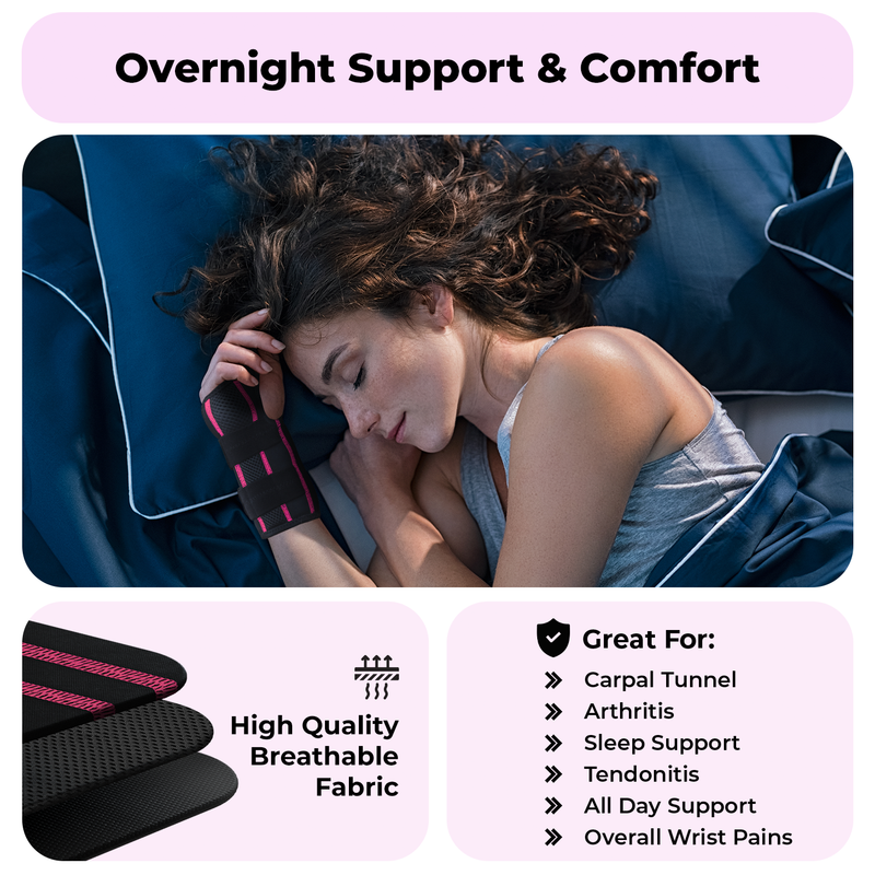 Dr. Brace Adjustable Wrist Brace with Top and Bottom Splints & Therapeutic Cushion Pillow - Black / Pink color