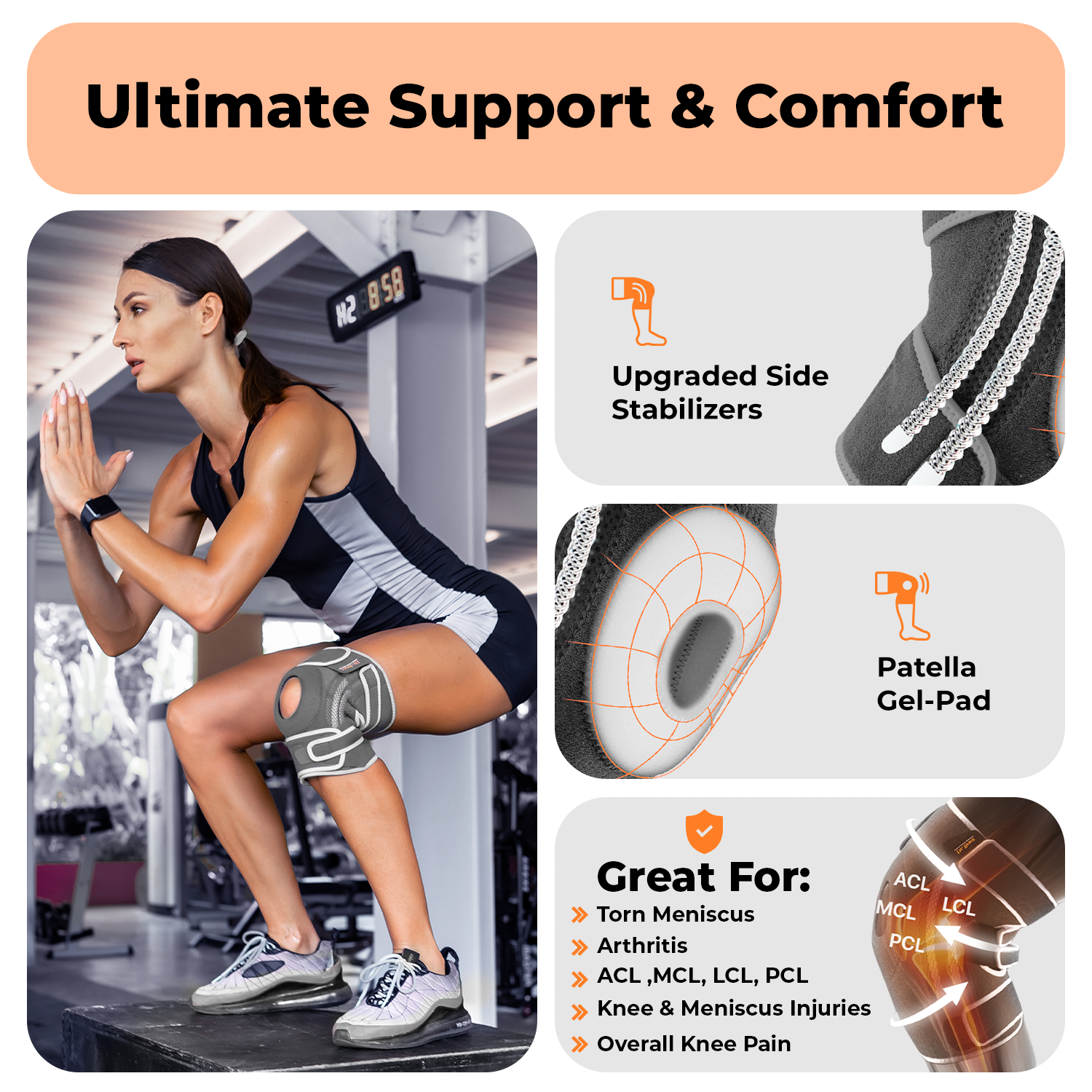 Dr. Brace Elite Knee Brace with Side Stabilizers & Patella Gel Pad - Moon color