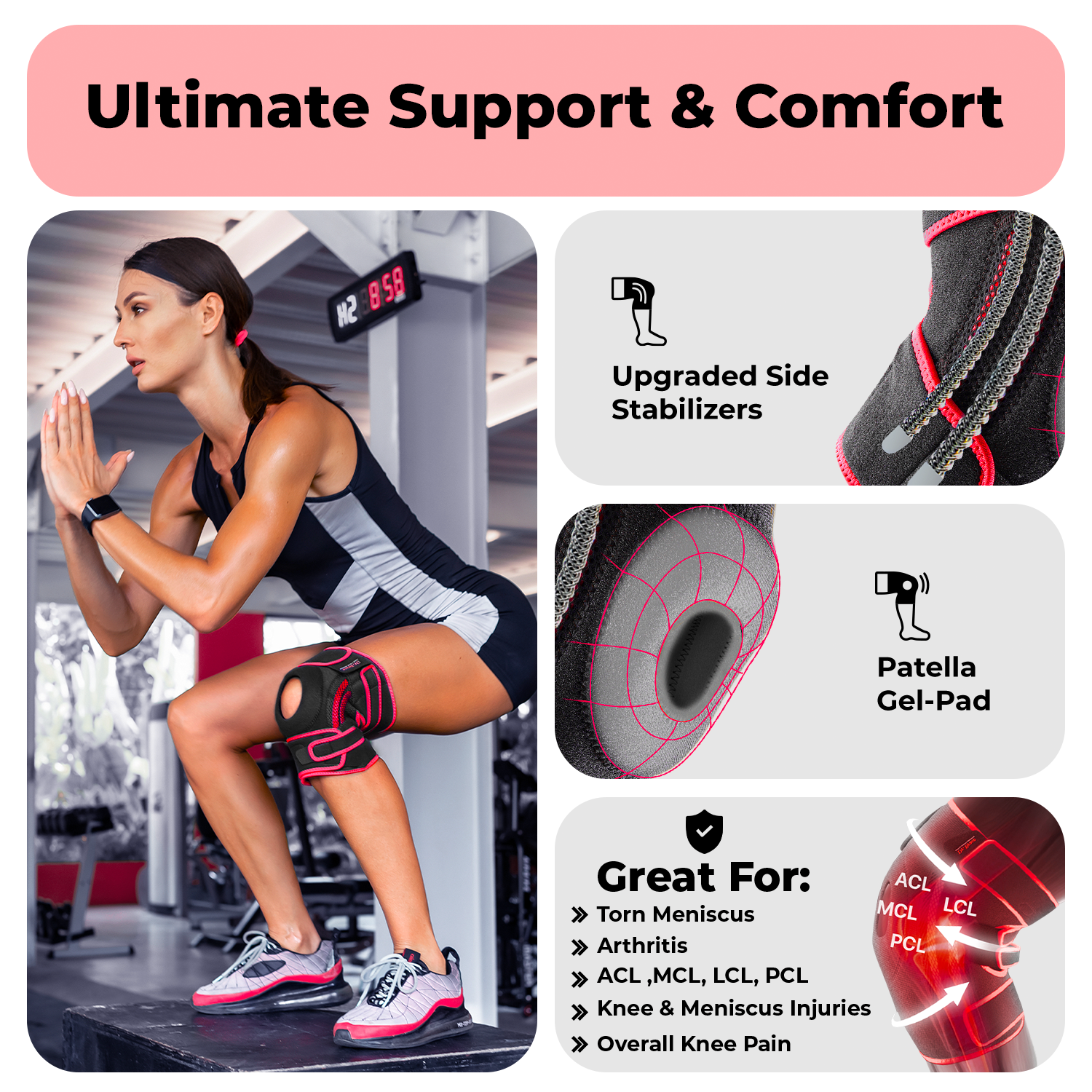 Dr. Brace Elite Knee Brace with Side Stabilizers & Patella Gel Pad - Sunrise color