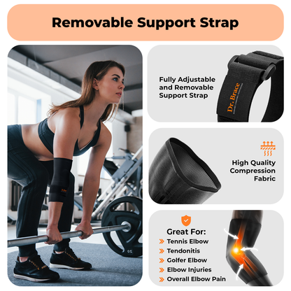 Dr. Brace Elbow Brace with side gel pad for inner or outer elbow support and adjustable strap - All Black color
