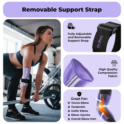 Dr. Brace Elbow Brace with side gel pad for inner or outer elbow support and adjustable strap - Purple / White color