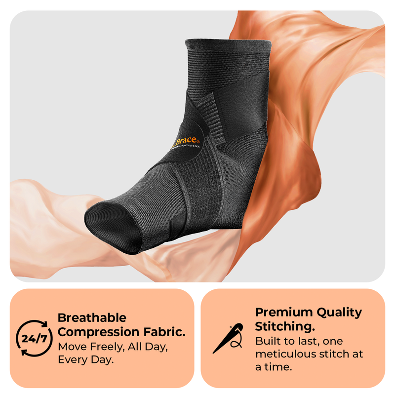 Dr. Brace Ankle Brace with double side gel pads and adjustable strap - All Black color