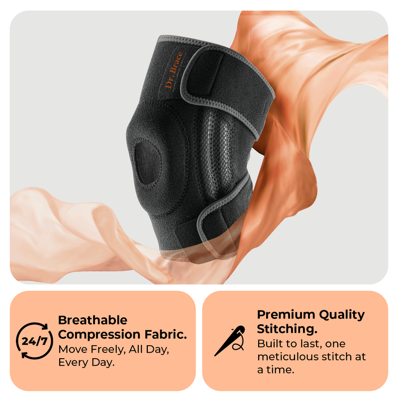 Dr. Brace Elite Knee Brace with Side Stabilizers & Patella Gel Pad - Mercury color
