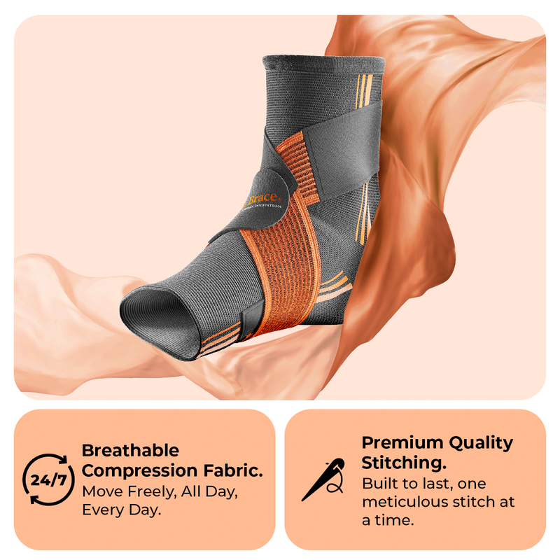 Dr. Brace Ankle Brace with double side gel pads and adjustable strap - Grey / Orange color
