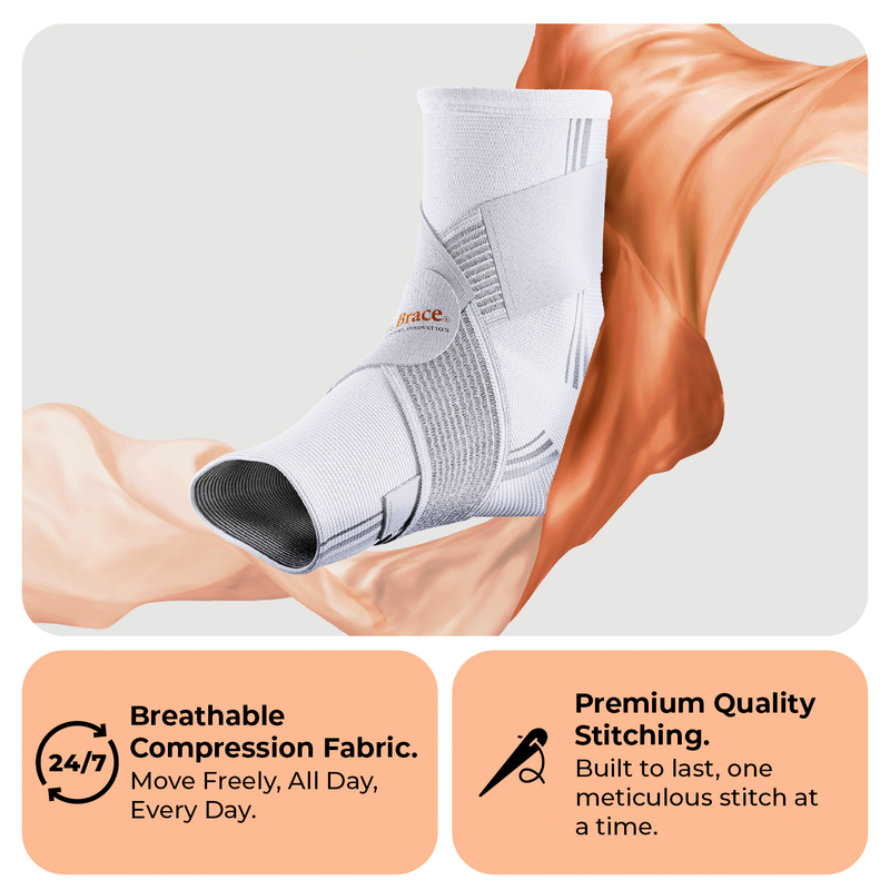 Dr. Brace Ankle Brace with double side gel pads and adjustable strap - White / Grey color