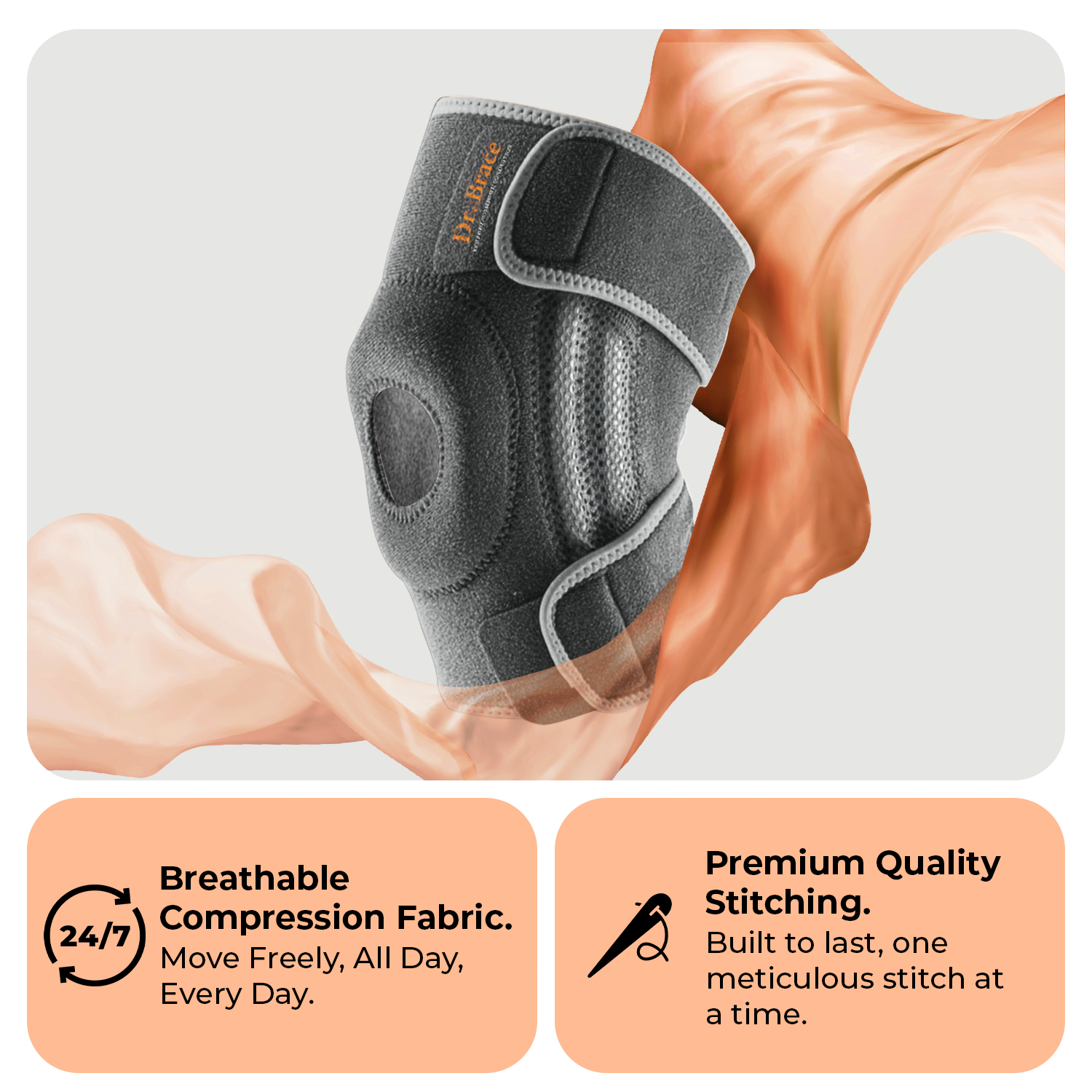 Dr. Brace Elite Knee Brace with Side Stabilizers & Patella Gel Pad - Moon color