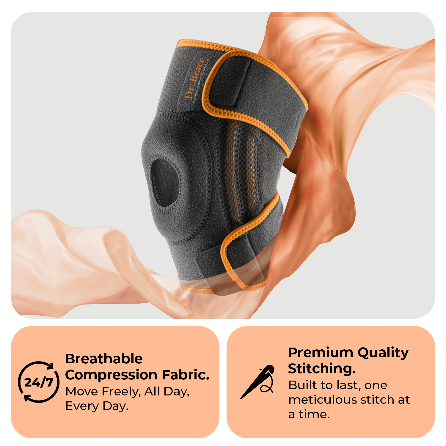 Dr. Brace Elite Knee Brace with Side Stabilizers & Patella Gel Pad - Mars color