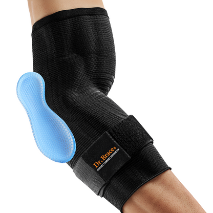 Dr. Brace Elbow Brace with side gel pad for inner or outer elbow support and adjustable strap - All Black color