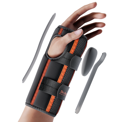 Dr. Brace Adjustable Wrist Brace with Top and Bottom Splints & Therapeutic Cushion Pillow - Black / Orange color