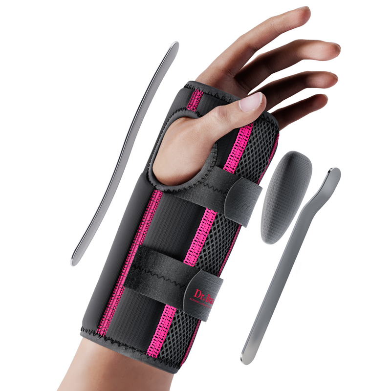 Dr. Brace Adjustable Wrist Brace with Top and Bottom Splints & Therapeutic Cushion Pillow - Black / Pink color