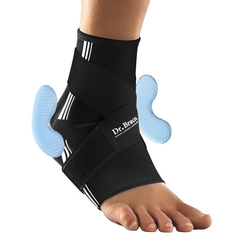 Dr. Brace Ankle Brace with double side gel pads and adjustable strap - Black / White color