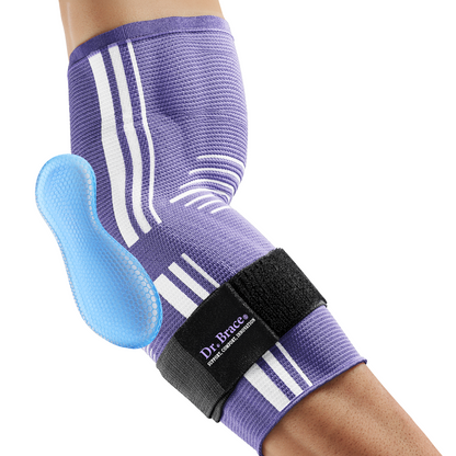 Dr. Brace Elbow Brace with side gel pad for inner or outer elbow support and adjustable strap - Purple / White color