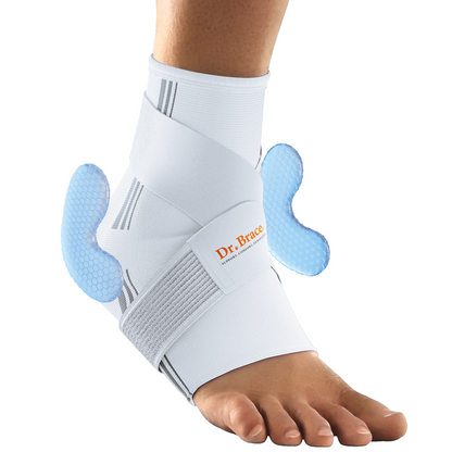 Dr. Brace Ankle Brace with double side gel pads and adjustable strap - White / Grey color